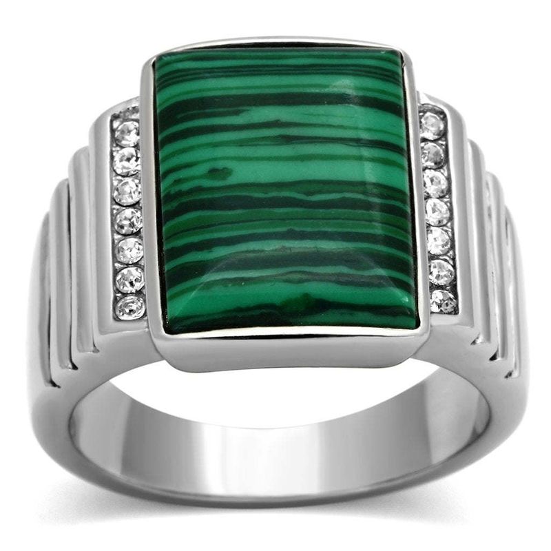 TK953 - High polished (no plating) Stainless Steel Ring with Synthetic MALACHITE in Emerald_voghion.com
