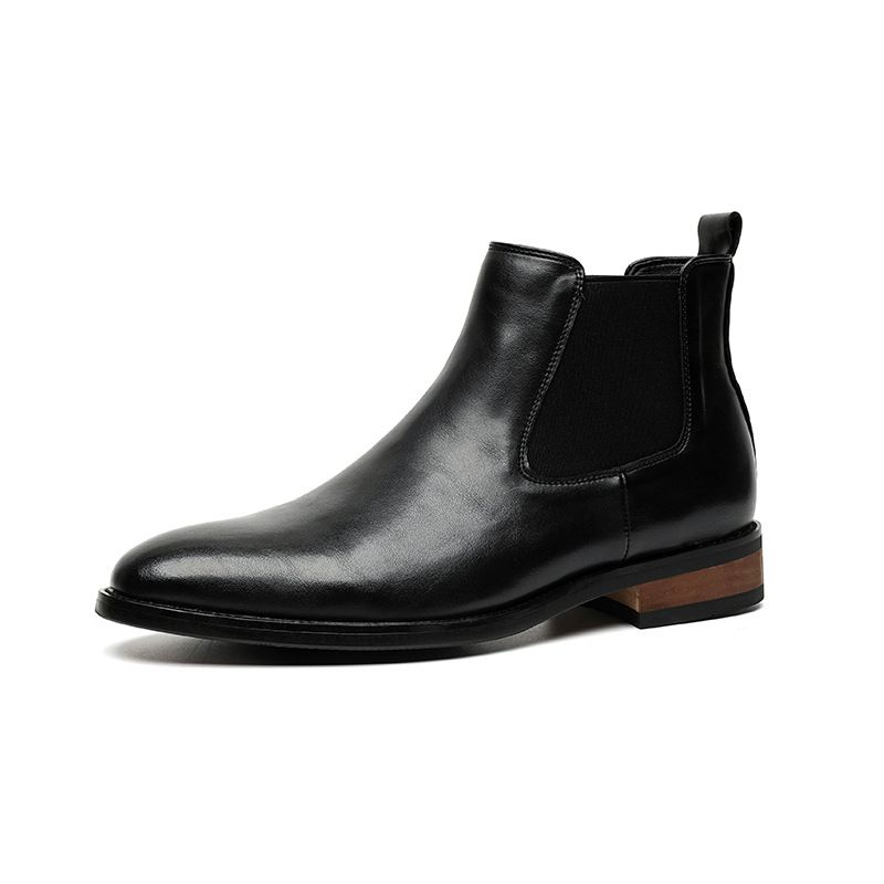 Black England Men's High Top Simple Luxury Casual Business Formal Pointed Toe Leather Boots_voghion.com