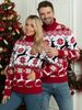 Women's couple Christmas sweater crew-neck moose jacquard turtleneck long-sleeved sweater_voghion.com