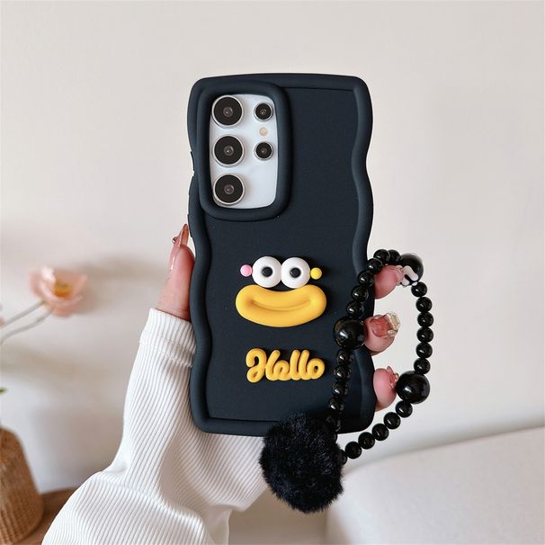 Süße Cartoon-Handgelenkkette Wave-Hülle für Samsung Galaxy S25 S24 Ultra S22 S23 Plus S20 S21 FE A54 A55 A35 A15 A16 Lanyard Cover_voghion.com