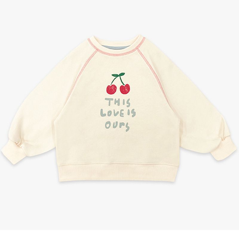 Spot Wiosna Nowe Produkty PS Koreańskie Dziecięce Luźne Modne Ubrania Chłopięce I Dziewczęce Angielskie Wiśniowe Długie Rękawy Sweter_voghion.com