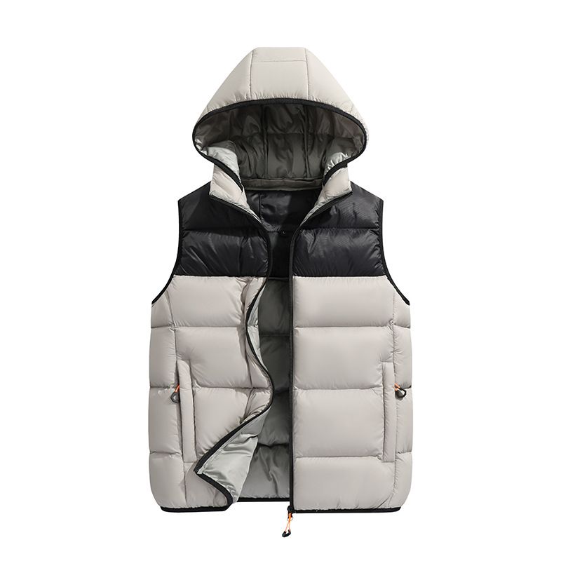 ​​Men's Quilted Vest With Hood, Lightweight Warm Fleece Lining, Color-Block Design, Slim Fit Casual Jacket For Fall & Winter_voghion.com
