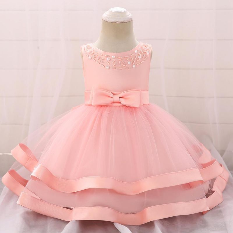Baby Girl Christening Gown (60-90cm) | Beaded Satin Princess Dress For Newborn Photography & Baptism_voghion.com