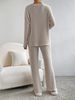 Damenbekleidung, zweiteiliges Set für Damen, modisch, lässig, gerade Hose, Temperament, lockerer V-Ausschnitt, Pit-Streifen, gestricktes Set_voghion.com
