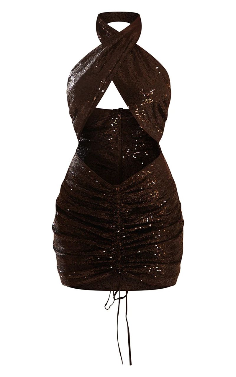 abbigliamento da donna abito allacciato al collo senza schienale cavo all'anca stile puro desiderio abito da ragazza caldo con paillettes pieghettate femminile_voghion.com