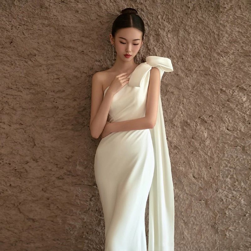 Women's Clothing New Bride Simple Temperament Fishtail Out Of The Door Yarn Small Tail Welcoming Dress Skirt_voghion.com