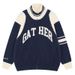 Retro College Color-Block Cardigan – Oversized High-Neck Knit Sweater In Navy & Black | Vintage-Inspired Streetwear Coat_voghion.com