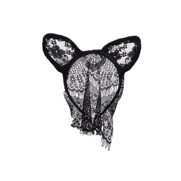 Serre-tête noir sexy avec oreilles de chat pour femme, masque pour les yeux en dentelle, couvre-visage, pince à cheveux en maille, épingle à cheveux, couvre-chef d'Halloween_voghion.com