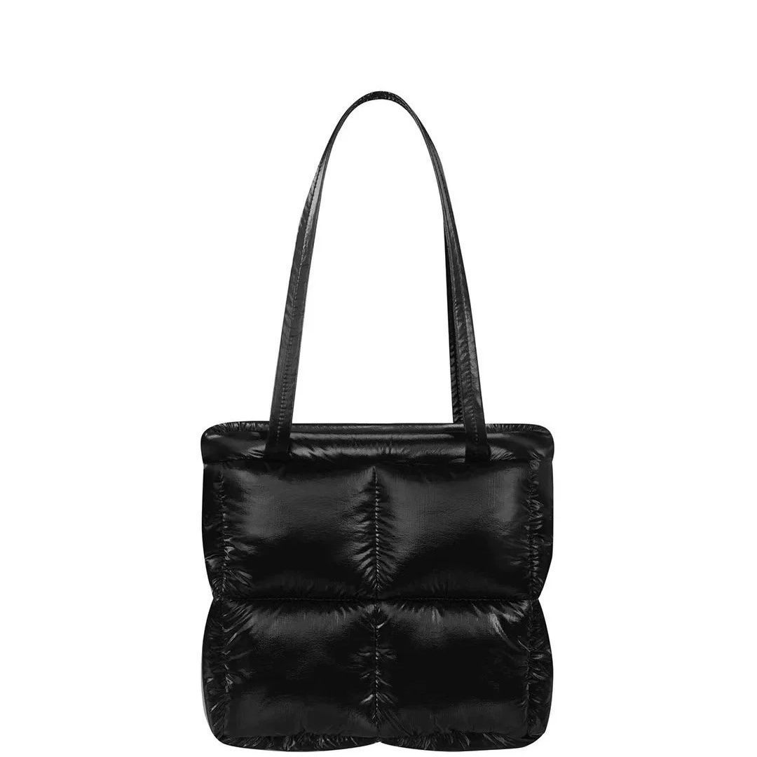 Stand Autumn Winter New Down Cloud Velvet Tote Bag Simple Underarm Single Shoulder Handbag_voghion.com