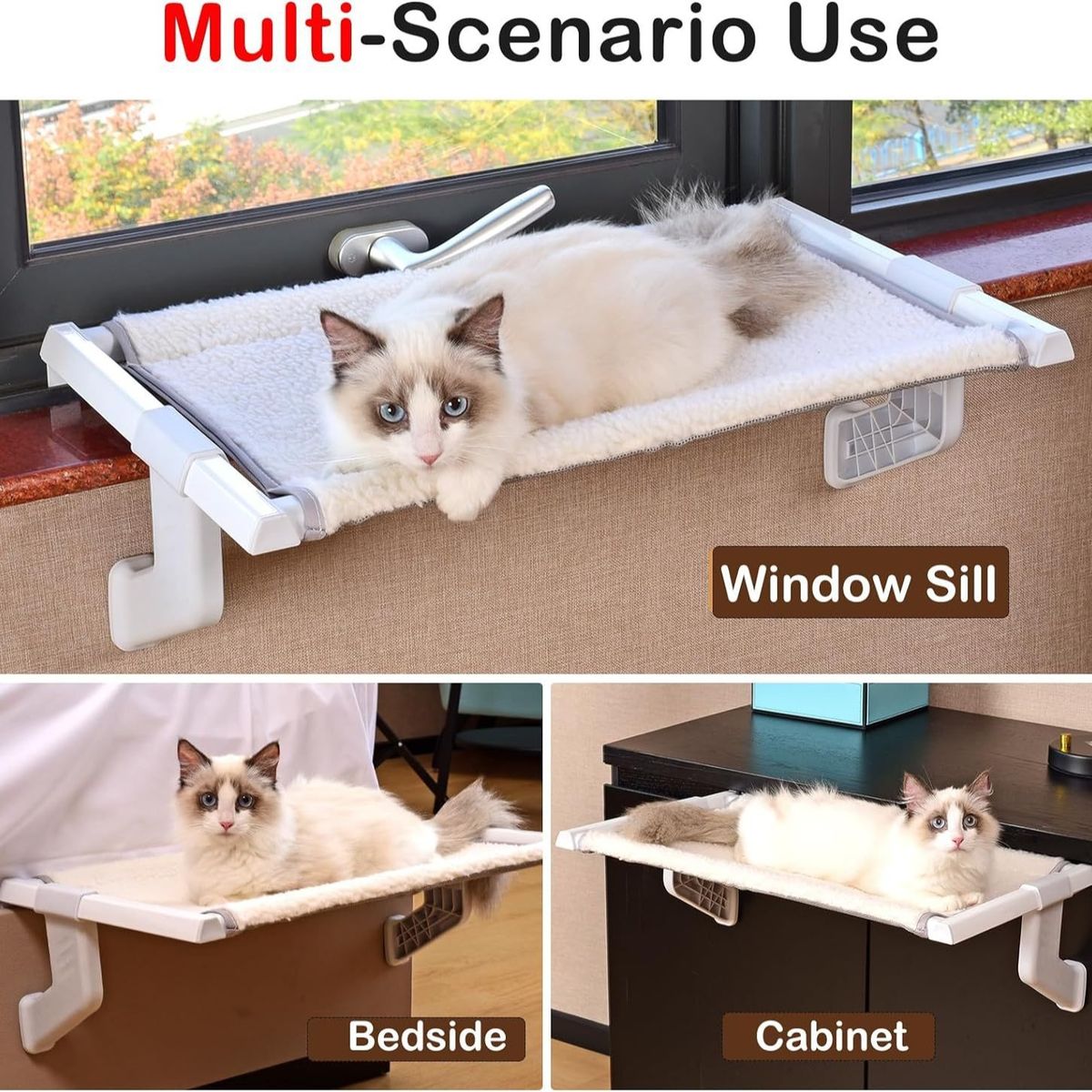 Balkon, okno, szklane łóżko, wiszące gniazdo, stolik nocny, całoroczny hamak dla kota_voghion.com