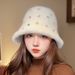 Blend Fur Bucket Hat Temperament Fisherman Hat Female High Grade Rabbit Fur Face Small Basin Hat Black And White Autumn And Winter Warm Hat_voghion.com