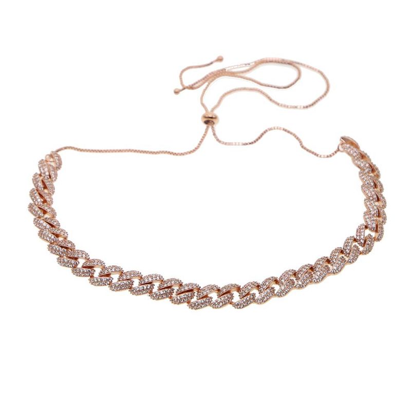 Biżuteria damska 8mm Kubański naszyjnik łańcuchowy Cyrkon Regulowany wisiorek Hip Hop Choker_voghion.com