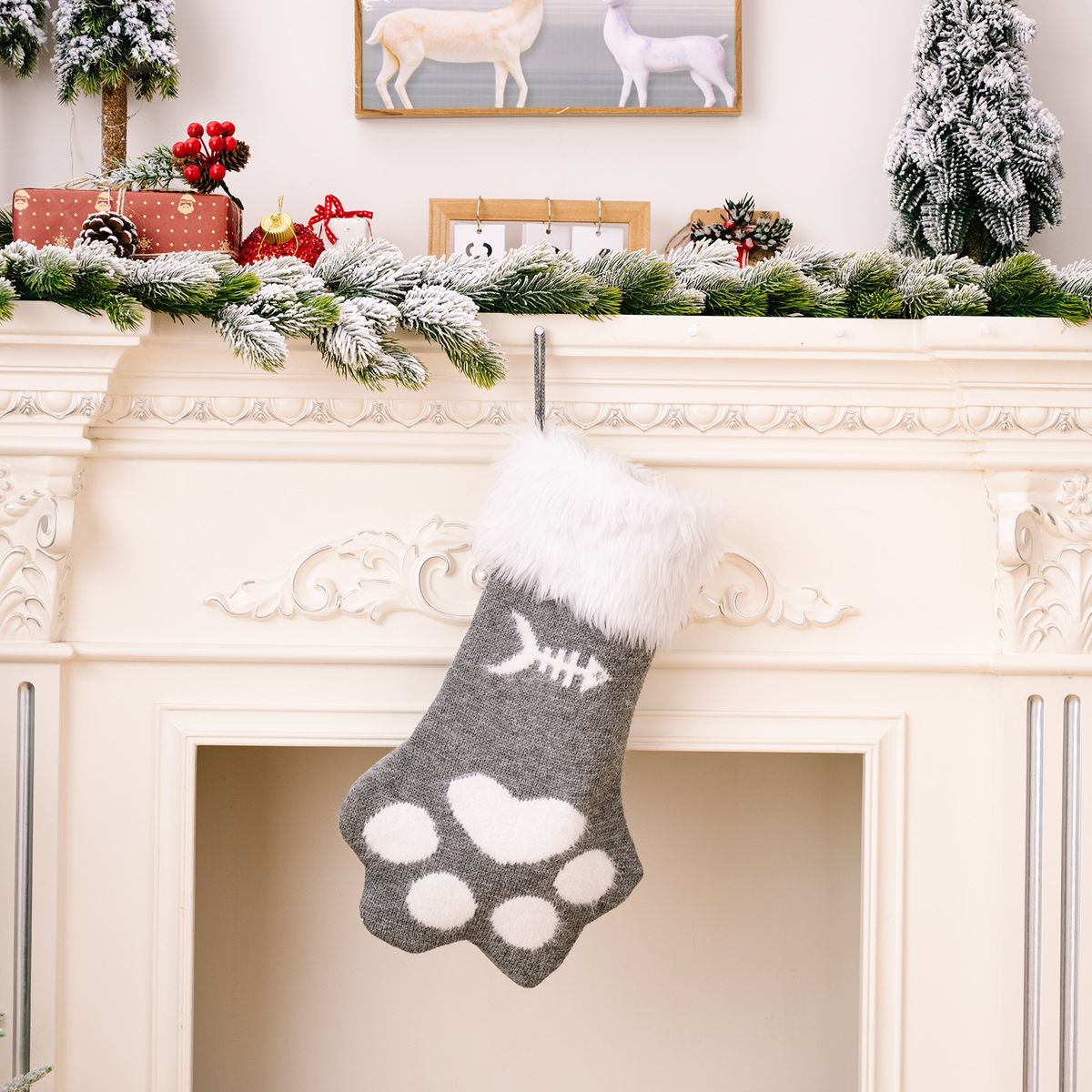 Jul nya juldekorationer plysch katt klo julstrumpor barn presentstrumpor jul semester atmosfär dekoration_voghion.com