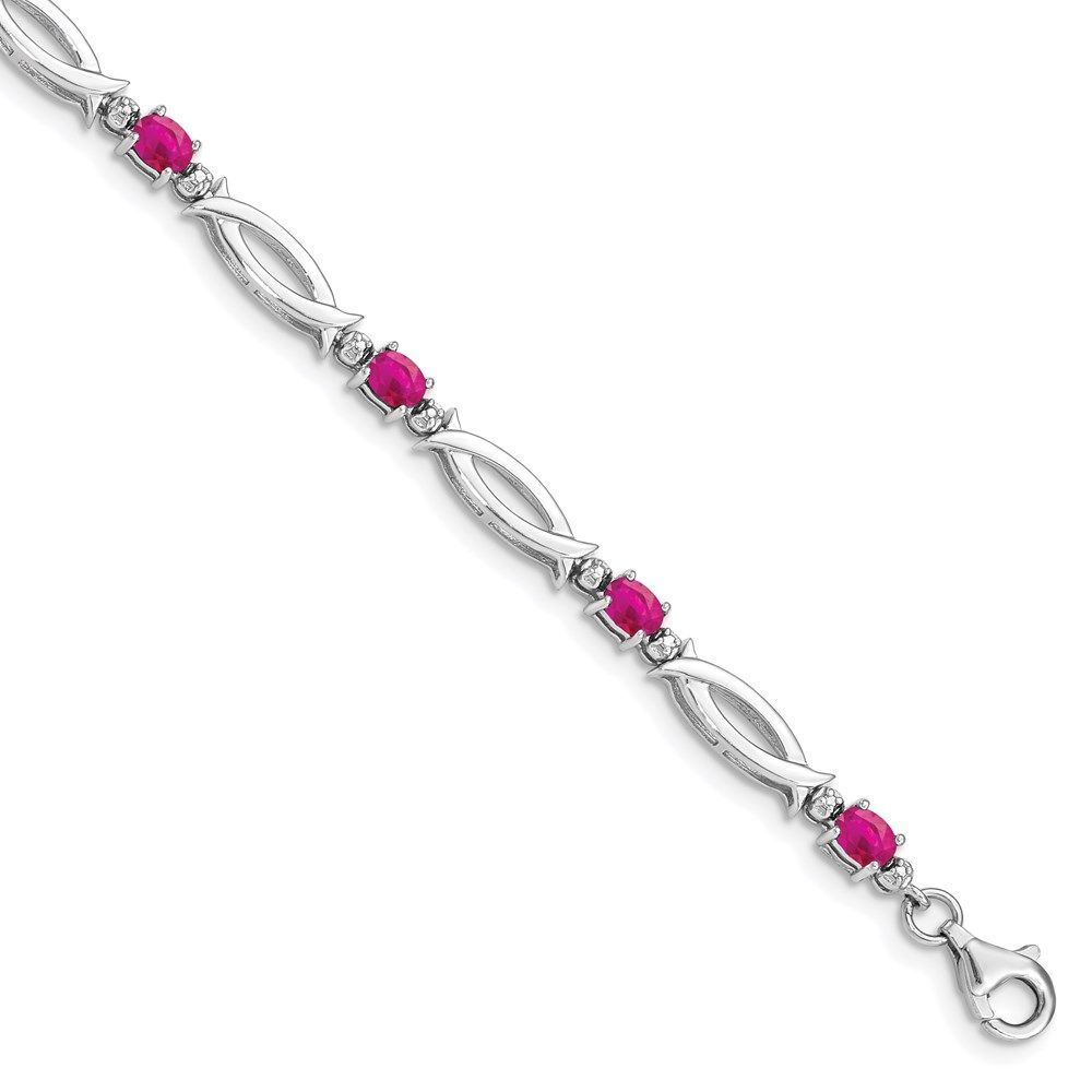 Sterling Silver Rhodium-plated Composite Ruby And Diamond Bracelet_voghion.com