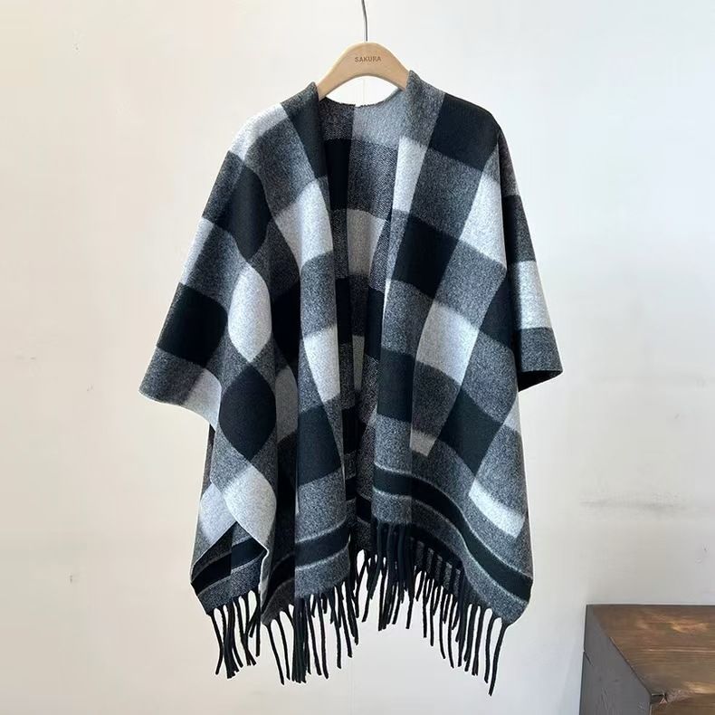 Elegante scialle in finto cashmere con motivo a inchiostro - Sciarpa invernale oversize da donna, calda ed elegante con nappe_voghion.com