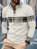 Suitable For All Seasons 2024 New Men's Casual Polo Shirt Color Block Plaid Button Waffle Print Long Sleeve_voghion.com