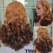 100 Human Hair Density Highlight Ombre Double Drawn Bouncy Body Wave Wigs Full Fumi Weave Wavy Hair Lace_voghion.com