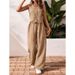 Damenbekleidung Sommer Casual Pendeln Frontknopf Weste und Hose Set V-Ausschnitt Weste_voghion.com