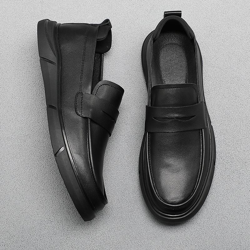 Genuine Casual Shoes, New Business Men's Shoes For Autumn 2025, Soft Soled Black Bean Leather Surface Loafers_voghion.com