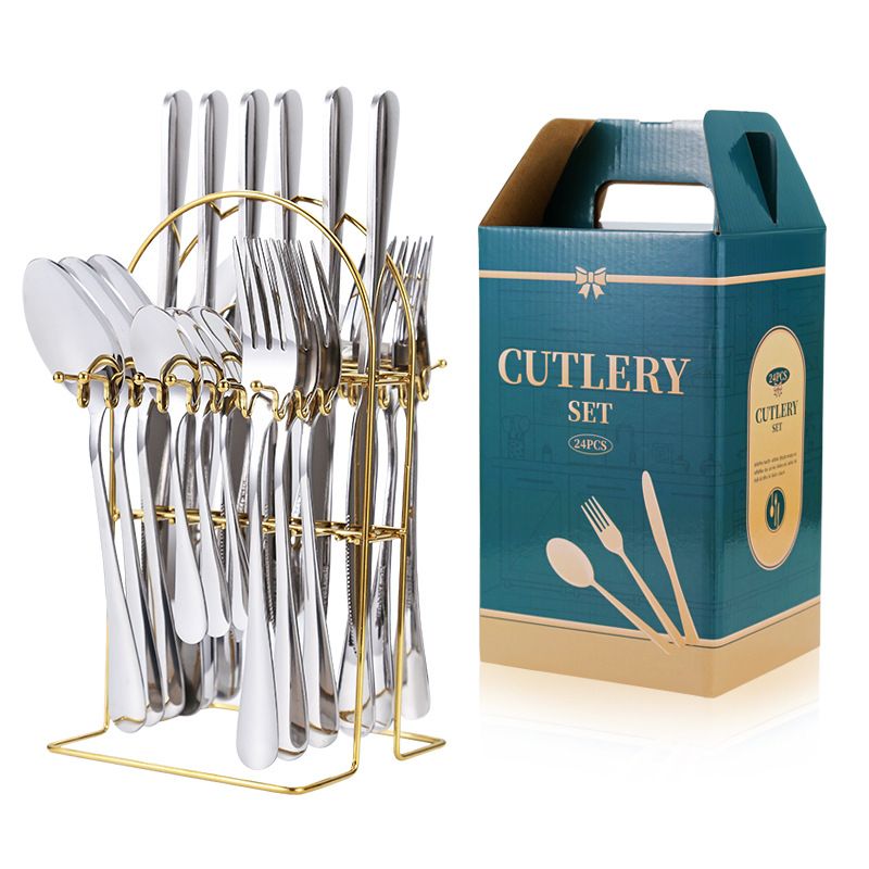 Set regalo con posate in acciaio inossidabile, coltello, forchetta e cucchiaio, set da tavola da 24 pezzi, 1010 stoviglie occidentali_voghion.com