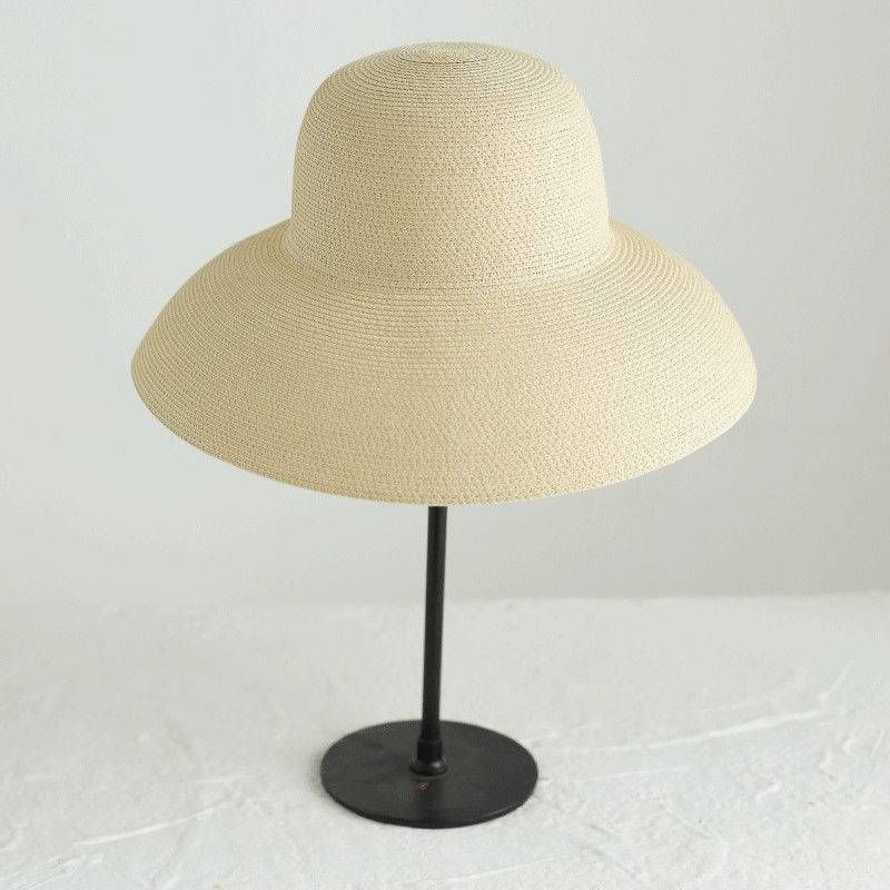 Pălărie de plajă pliabilă, cu boruri mari, pentru femei, din paie, cu protecție în aer liber, în stil Hepburn_voghion.com