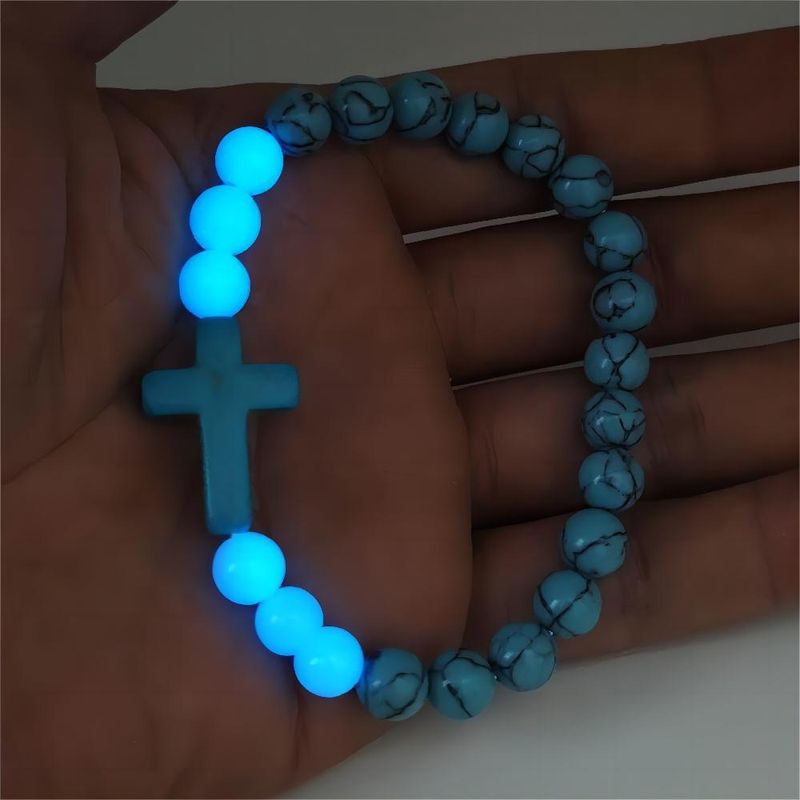 Volcanic Stone Glow in The Dark Cross Beads Men and Woman Luminous Party Couple Bracelet Beach Jewelry_voghion.com