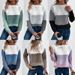 Women's Long Sleeve Knit Sweater With Color Block Design, Round Neck, Loose Fit, Thick Warm Pullover For Casual Wear_voghion.com
