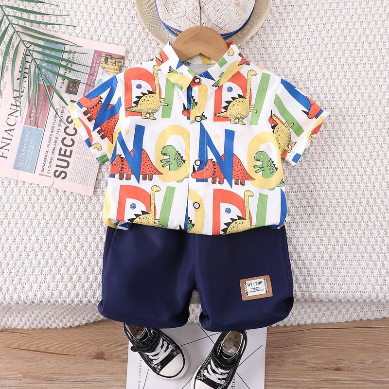 Children's cartoon shirt two-piece set, 2024 summer new trendy little boy casual short sleeved shorts trend_voghion.com
