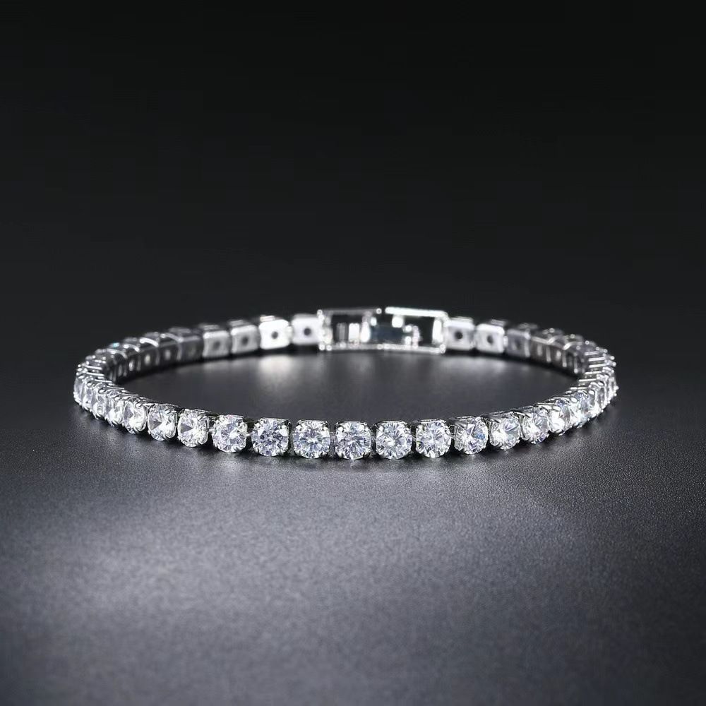 Trendy Round Zircon Bracelet Single Row Full Diamond Tennis Chain Hip Hop Jewelry_voghion.com