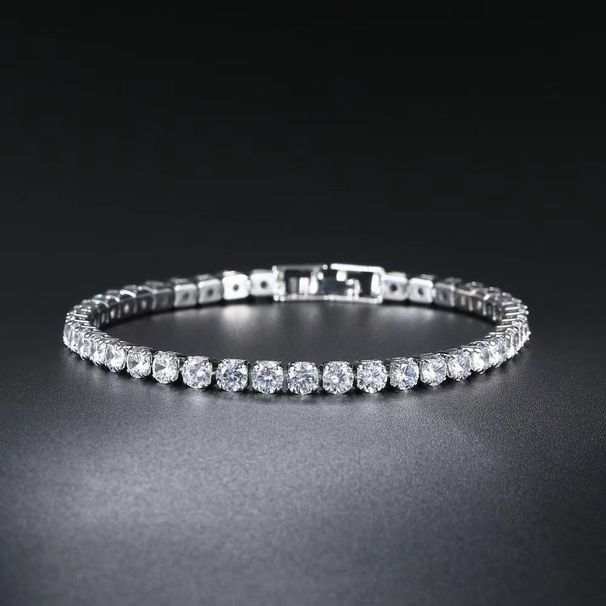 Trendy Round Zircon Bracelet Single Row Full Diamond Tennis Chain Hip Hop Jewelry_voghion.com