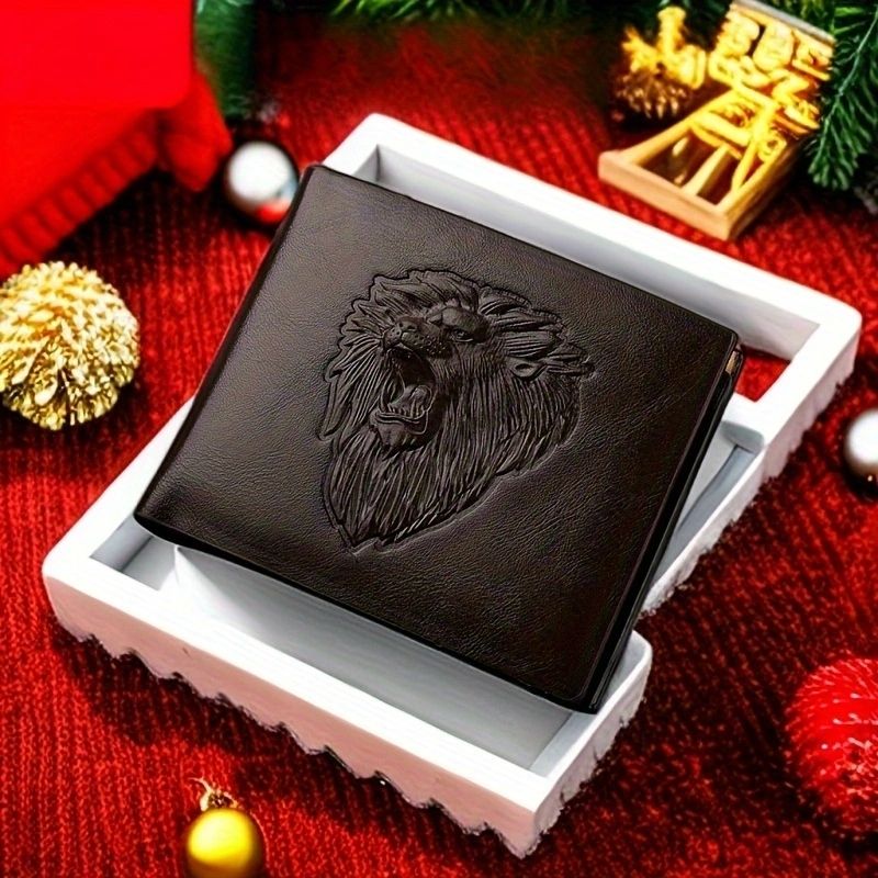 1Pc Lion 3D Embossed Pattern Wallet Men's Business PU Leather Coin Credit Card Bag For Men's Xmas Gift_voghion.com