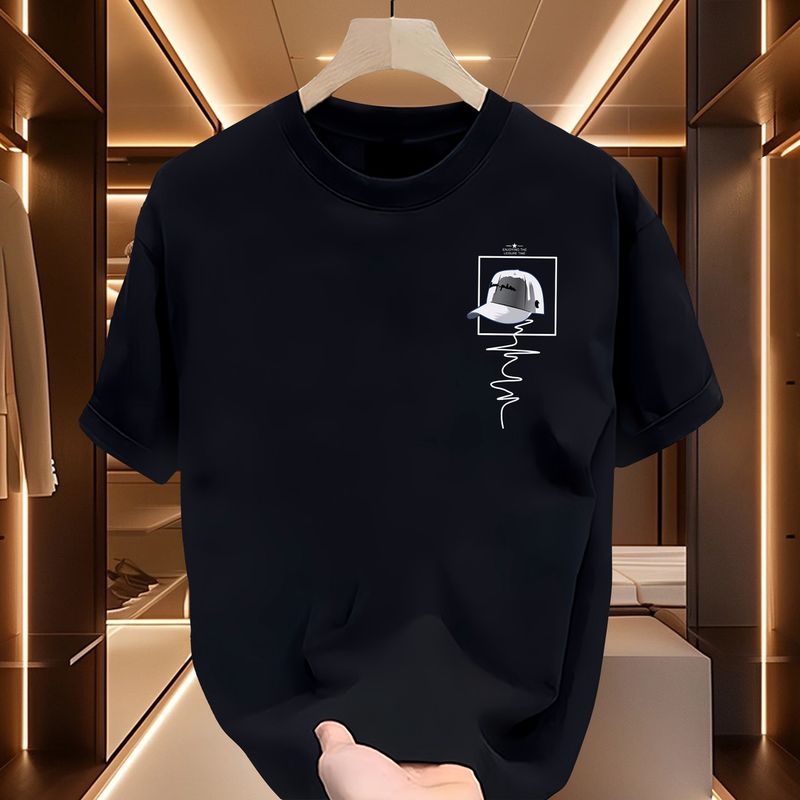 Men's Clothing Sense Niche Round Neck Light Luxury Men's T-shirt Short-sleeved Pure Cotton Fashionable Brand Printed Youth T-shirt T_voghion.com