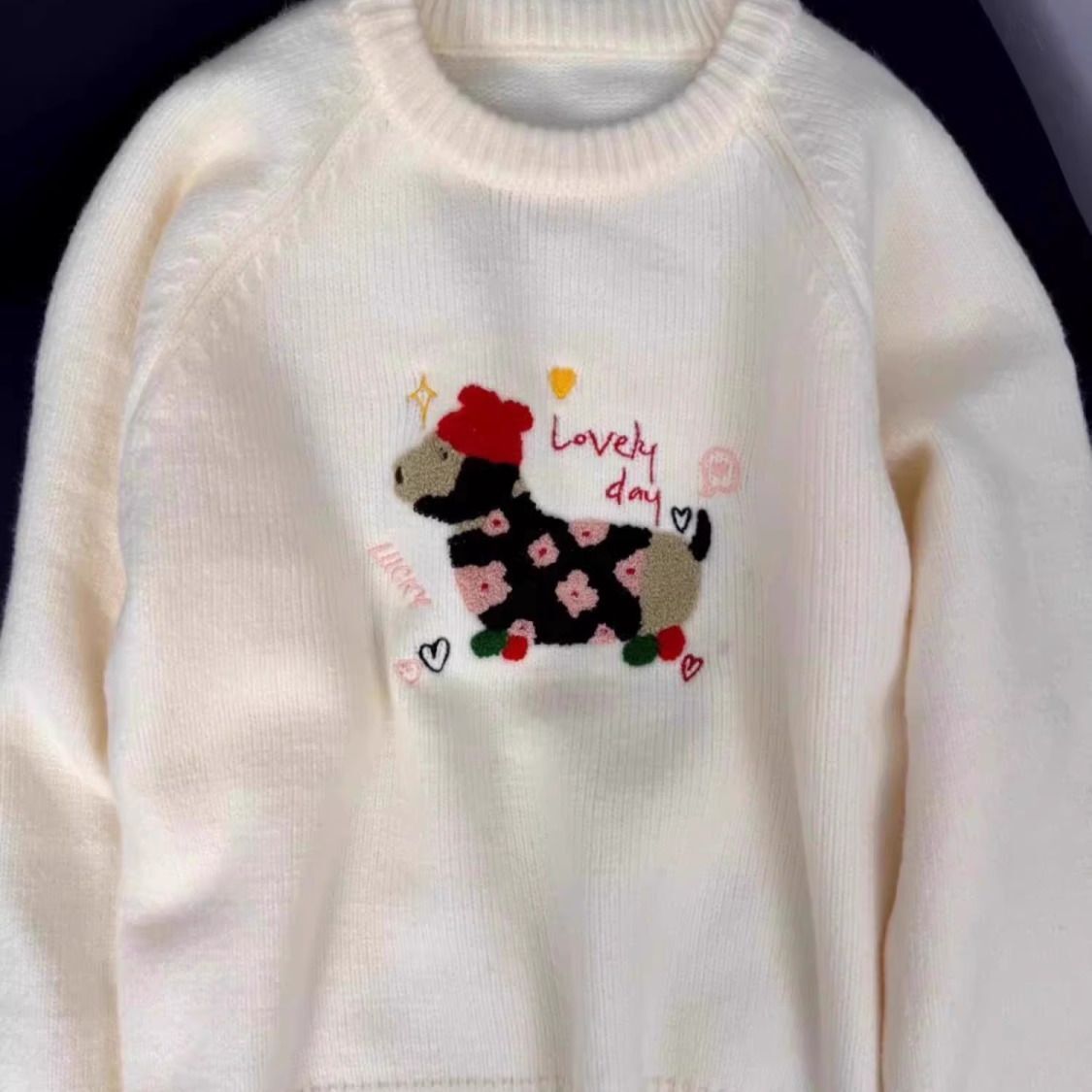 Mekani ljepljivi džemper za žene u jesen, slatki pulover s motivom psa, široki lijeni jesenski i zimski top_voghion.com