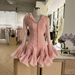 Damenbekleidung Nische Flower Fairy Bud Buttoned Slim Dress Sweet Salt Einzigartiges Design Einfarbig Kurz_voghion.com