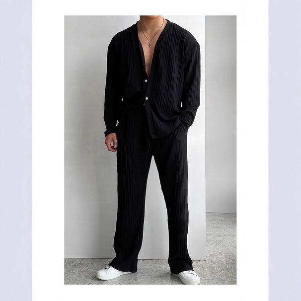Men's Clothing Commuter Suit Casual Button Shirt Long Sleeve Trousers Cool Men's Summer Outer_voghion.com