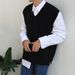 Männerkleeder V-Hals Pullover Modesch locker gestrickt Pulloverweste äermlos Weste_voghion.com