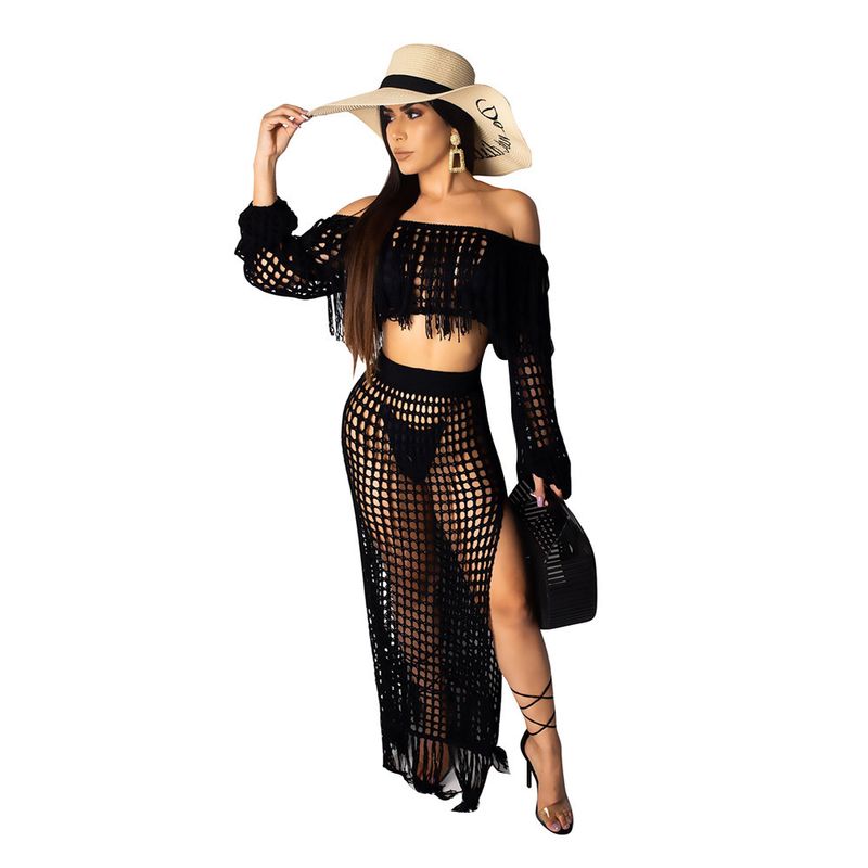 Damen Casual Mesh Quaste Strandrock zweiteiliges Set_voghion.com