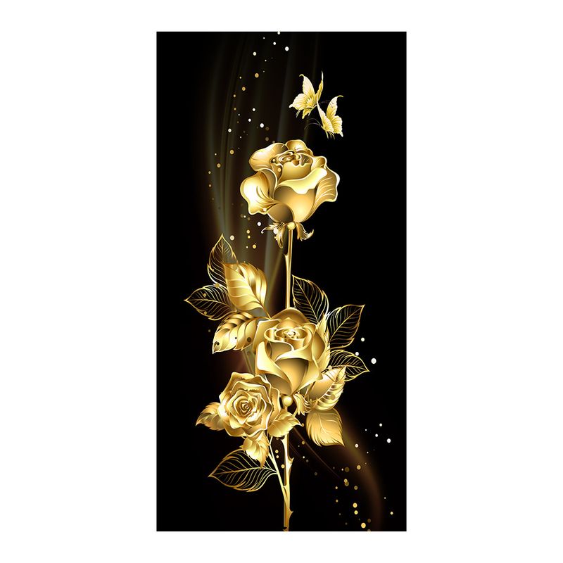 Golden Flower Butterfly Home Decor Gold Leaf Floral Living Room Entrance Hanging Frameless Canvas Painting_voghion.com