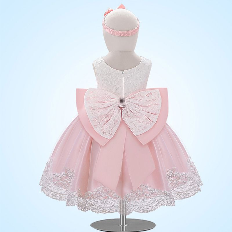 Mother & Kids Cross-border dress for infants and young children with matching colors and bows, baby lace and fairy princess dress_voghion.com