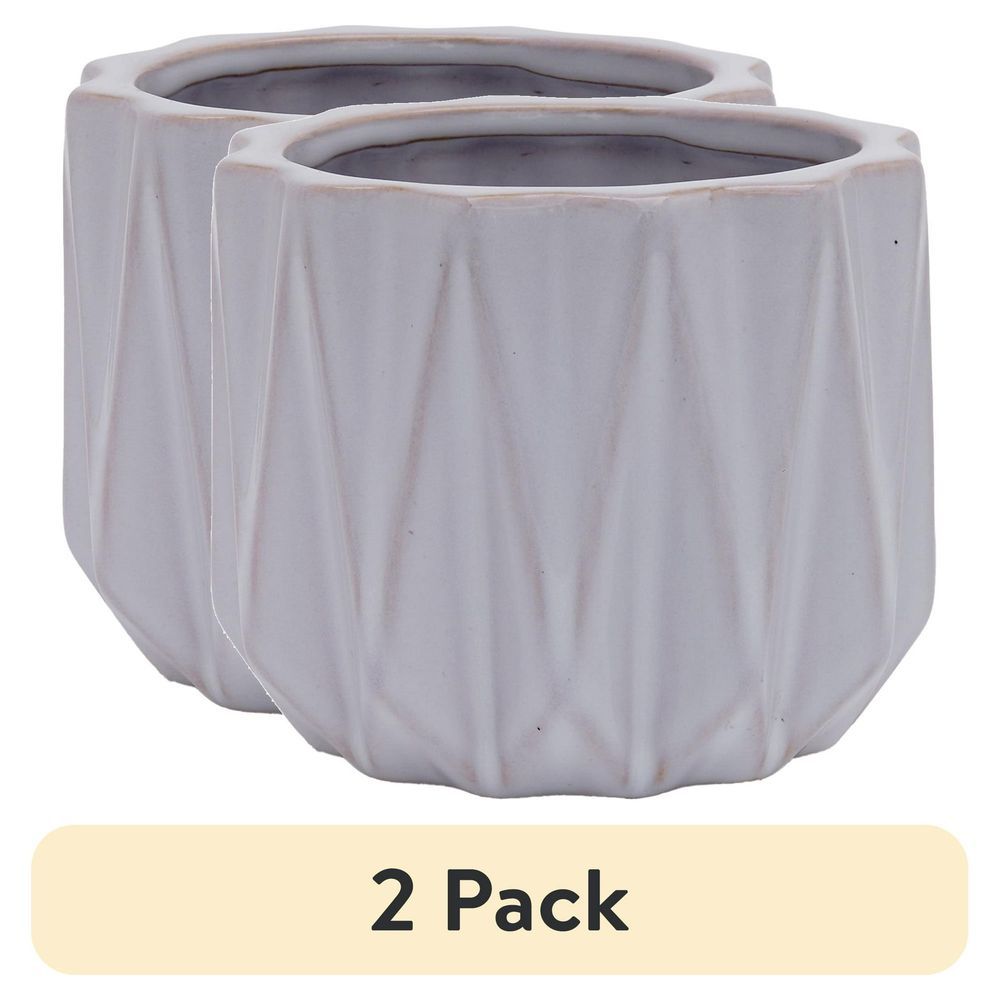 (2 Pack) Pottery 5' Devi Round Ceramic Planter, White_voghion.com
