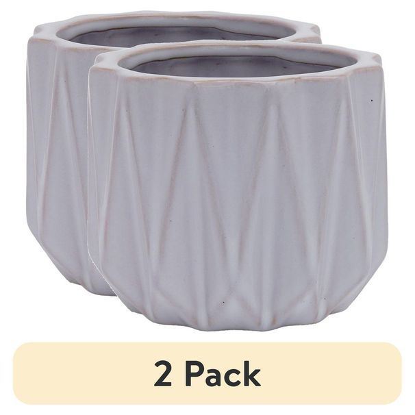 (2 Pack) Pottery 5' Devi Round Ceramic Planter, White_voghion.com