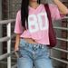 Women's Clothing Street Style Hottie Style Oversize Letter Printed Short Sleeved T Shirt V Neck Loose Slim Basic Top_voghion.com