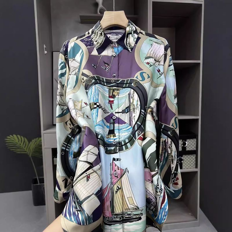 Damenbekleidung Wunderschön! Es sieht wunderschön aus, egal wie Sie es kombinieren! Kundenservice 19 Momme Twill Seide F Simulation Seide Bedrucktes Hemd Damen_voghion.com