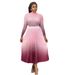 Damkläder Plisserad Gradient Stor Storlek Tvådelad Kostym Casual Rund Hals Långärmad Topp + Elegant Gradient Lång Kjol_voghion.com