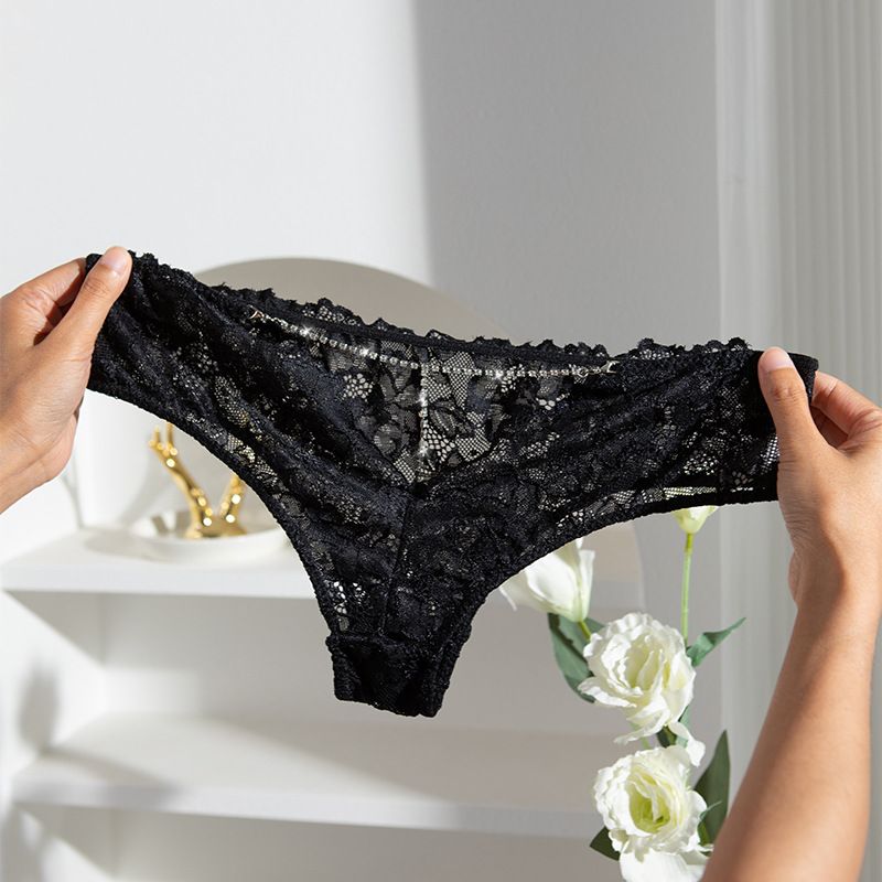 Brand New European And American Sexy Panties For Women, Diamond Decorated Cross Briefs, Sexy Perspective Lace Low Waist Temptation Women's Panties_voghion.com