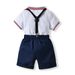 Babykleidung Set aus farblich passendem Netzstrick-T-Shirt und Shorts mit Revers für Jungen im Kinderschatz-Sommerprogramm_voghion.com
