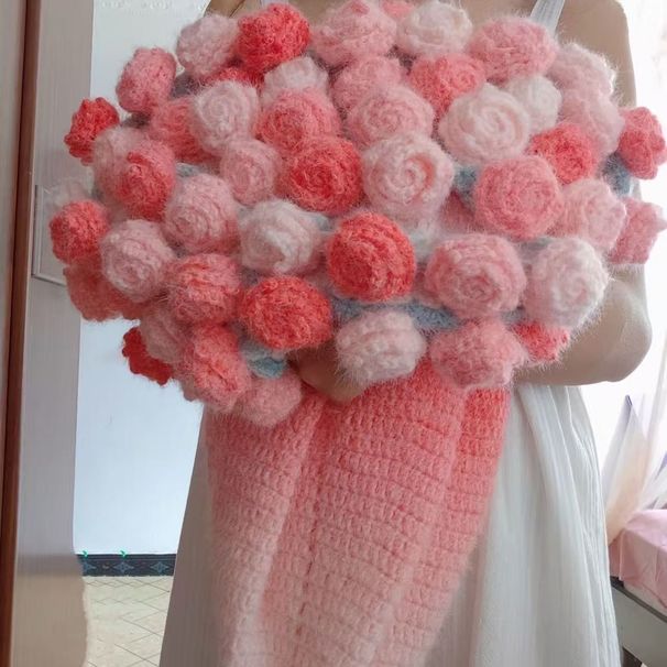 Kit de bricolage tissé à la main avec de longues roses en peluche dégradées, cadeau pour meilleur ami_voghion.com