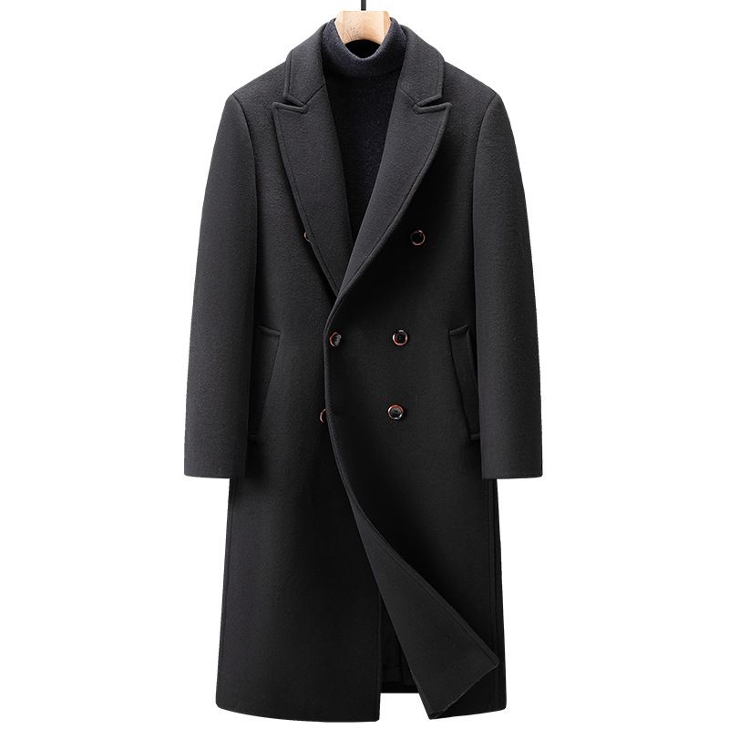 Men's clothing Double breasted over knee long wool coat men's thick wool coat trench coat plus size_voghion.com