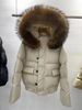 Women's Short Down Jacket Large Collar, White Duck Down, Loose Fit, Petite Winter Coat With Raccoon Fur Collar_voghion.com