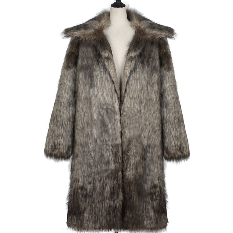 Men’s Faux Fox Fur Coat – Oversized Longline Winter Jacket With Abstract Print (S-XXXL, Taupe)​_voghion.com
